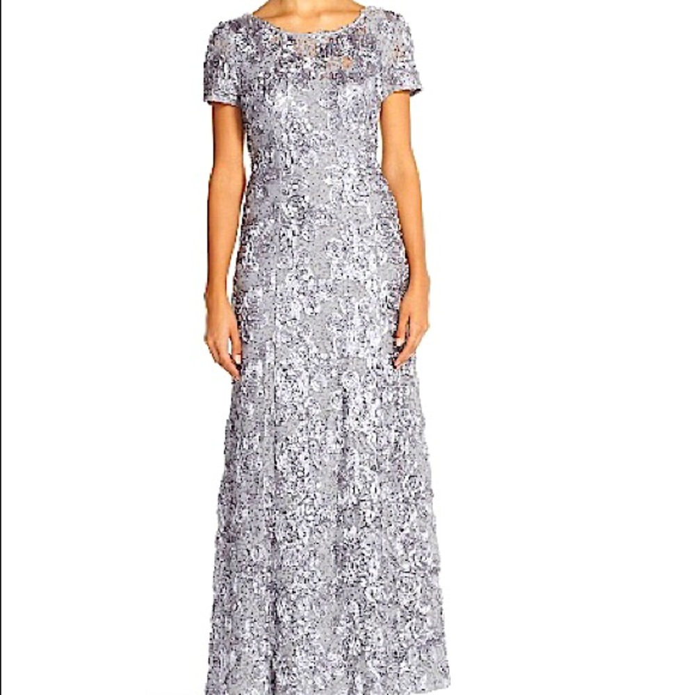 Alex Evenings Silver Lace Maxi Dress